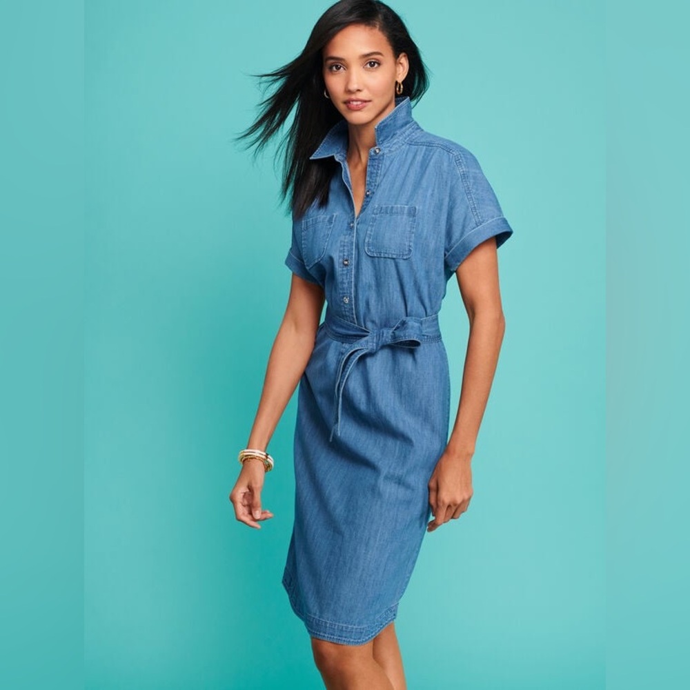 Talbots Modern Denim Belted Shirt Dress Size 2